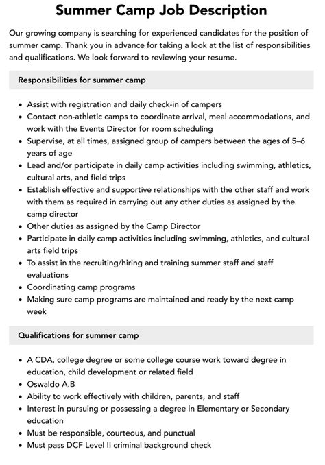 teacher camp|camp teacher job description.